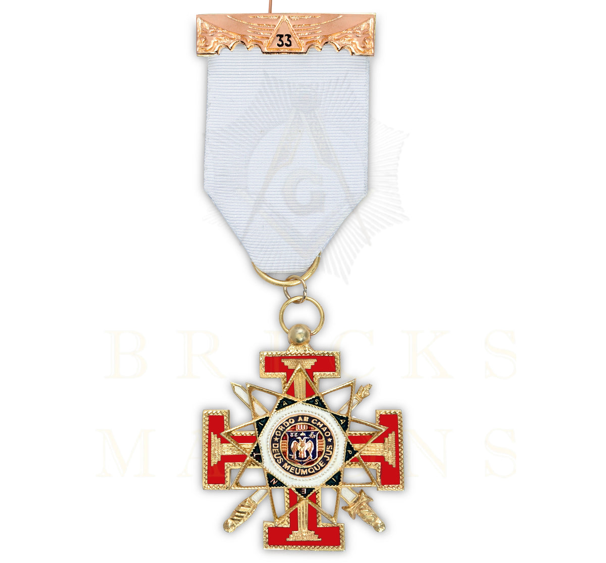 33rd Degree Scottish Rite Breast Jewel - Rose Gold & White Ribbon - Bricks Masons