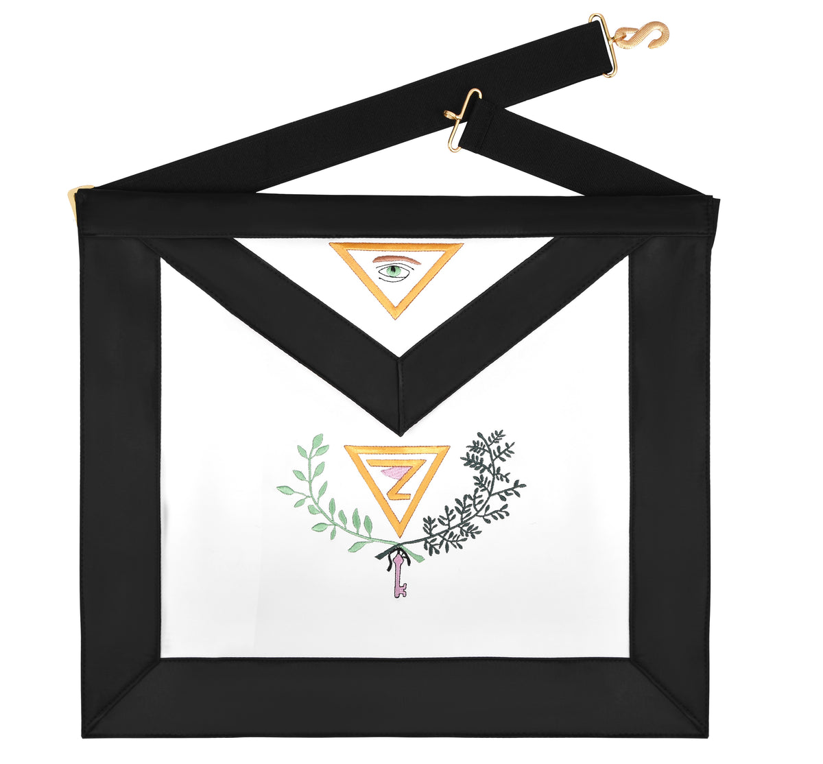 4th Degree Scottish Rite Apron - Black Moire Ribbon & Embroidered Wreath - Bricks Masons