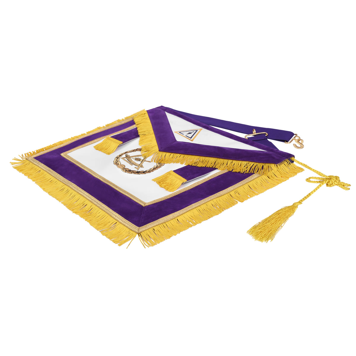 Past Grand Thrice Illustrious Master Royal & Select Masters Council Apron - Purple Borders With Tassels - Bricks Masons