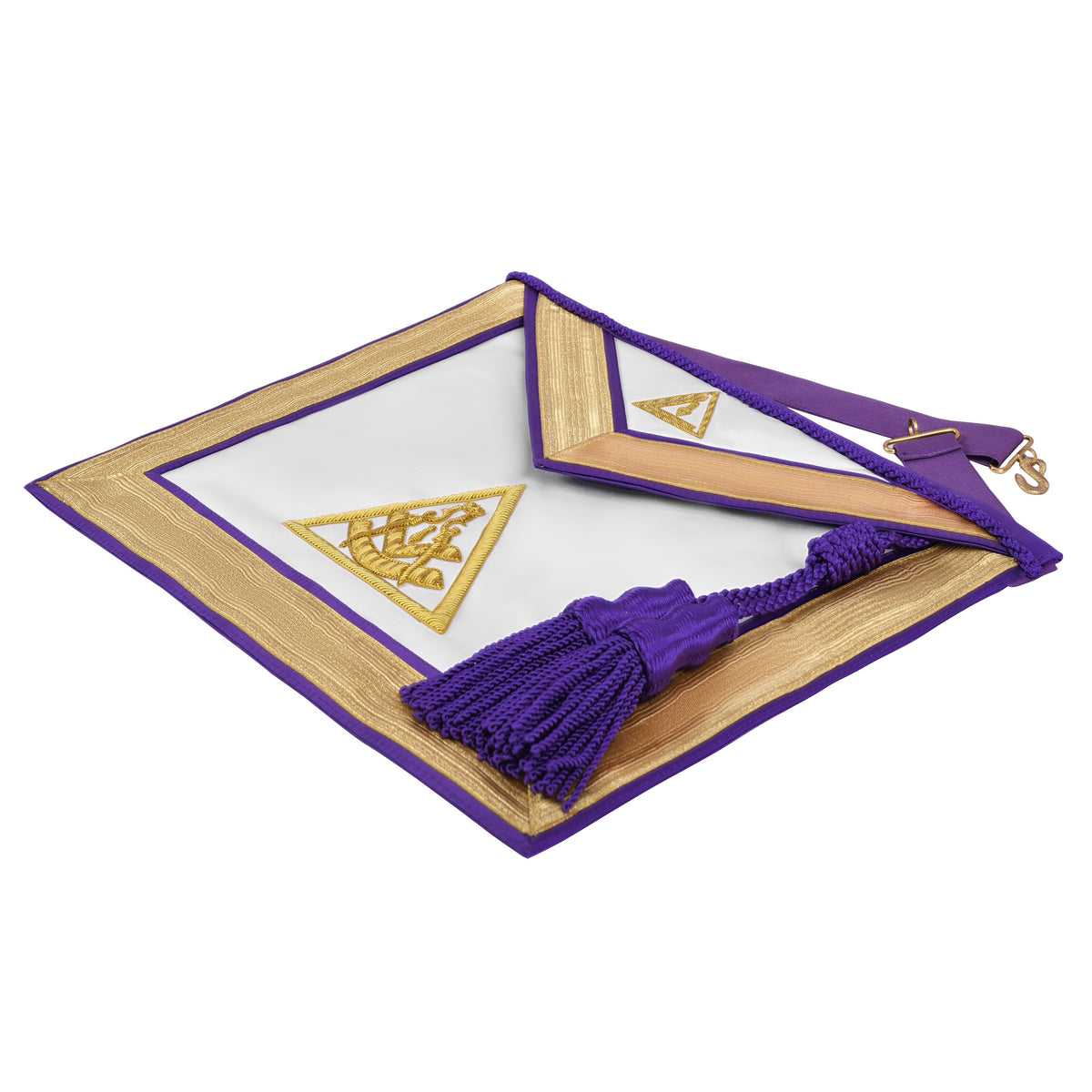 Past Illustrious Master Council Apron - Gold Braid Borders & Purple Machine Embroidery - Bricks Masons