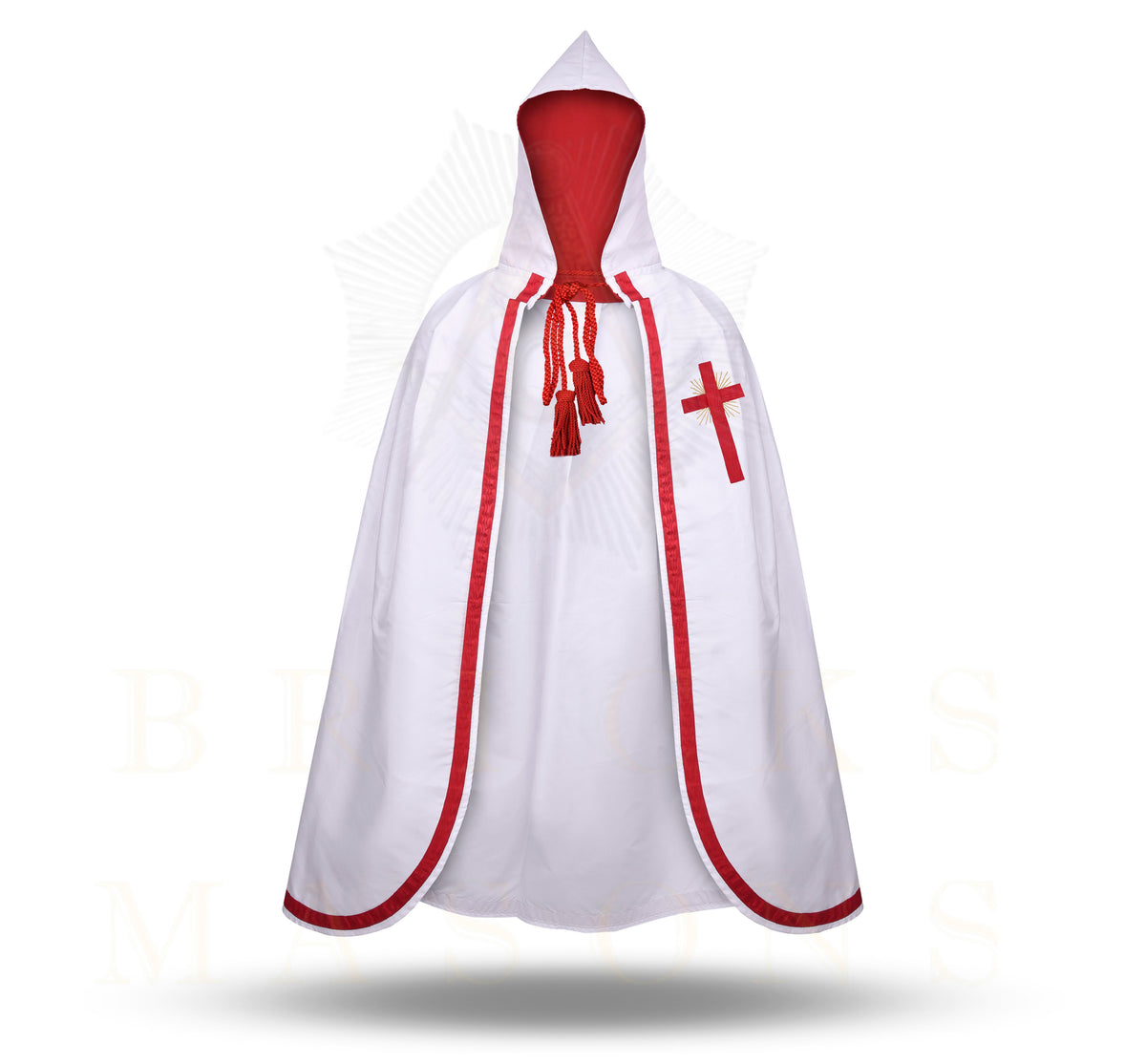 Knights Templar Mantle - White With Red Ribbon & Cross - Bricks Masons