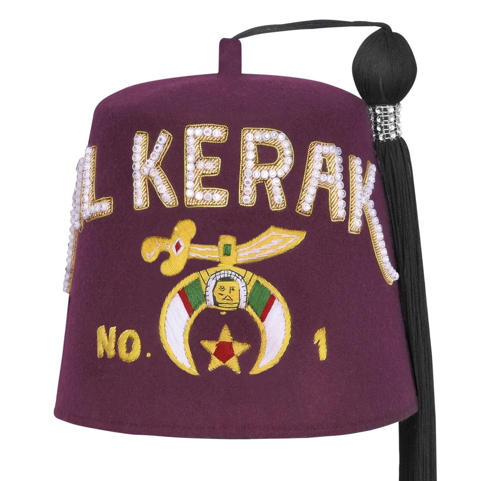 Shriners Fez Hat - Burgundy Wool One Row of Rhinestones 