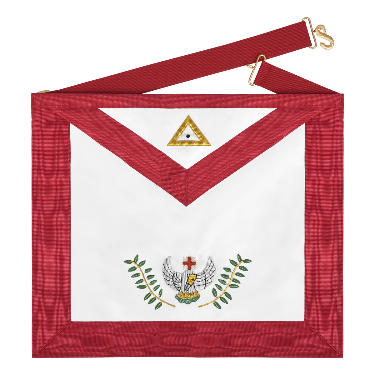 18th Degree Rose Croix Scottish Rite Apron - Red Ribbon Borders With Colorful Emblem - Bricks Masons