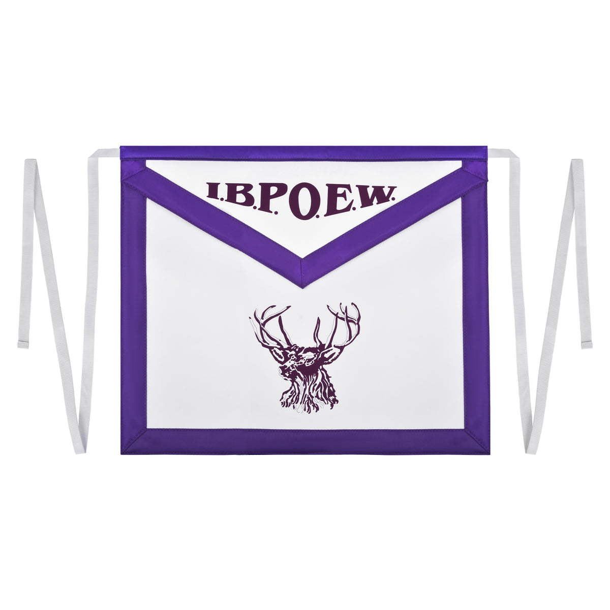Elks of the World Apron - Purple Satin Borders With White Tape Ties - Bricks Masons