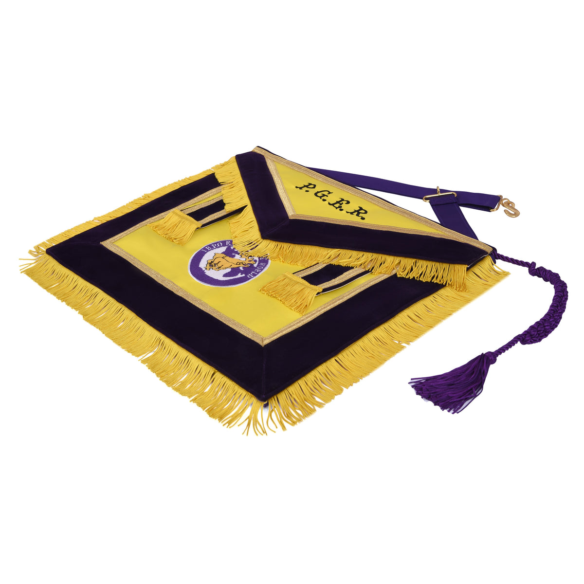 Elks of the World Apron - All Yellow With Purple Velvet Borders - Bricks Masons