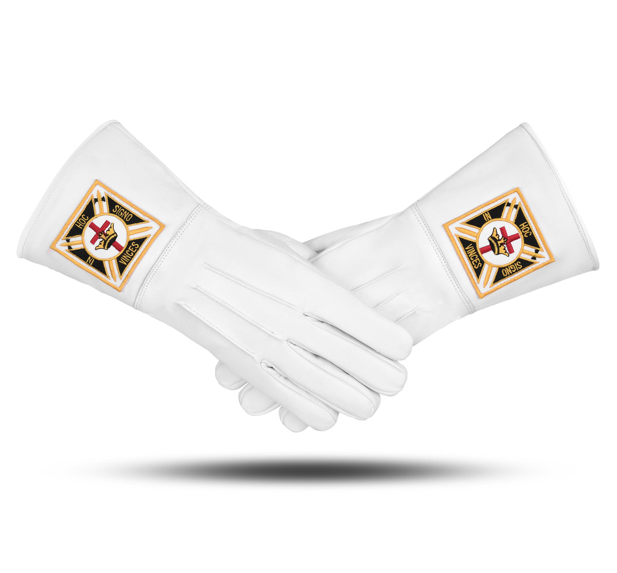 Past Commander Knights Templar Gauntlet - Leather Machine Embroidery Red & Gold Cross - Bricks Masons
