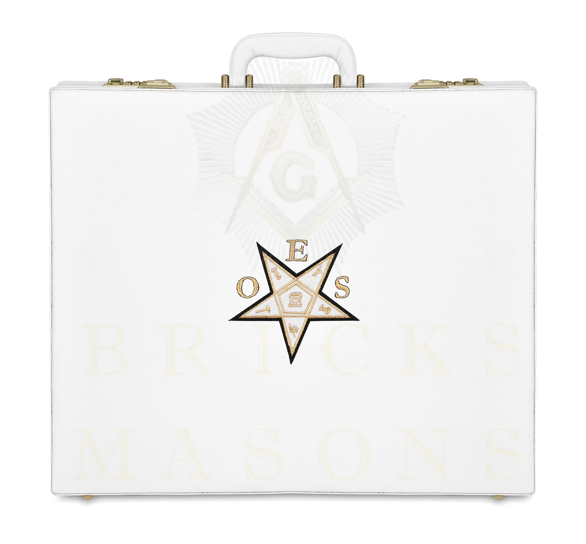 OES Apron Case - White Imitation Leather Machine Embroidery Gold Star - Bricks Masons