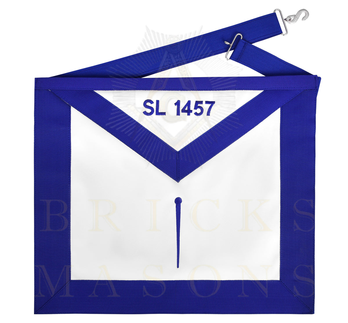 Tyler Blue Lodge Officer Apron - Blue Ribbon With Machine Embroidery Customizable Flap - Bricks Masons