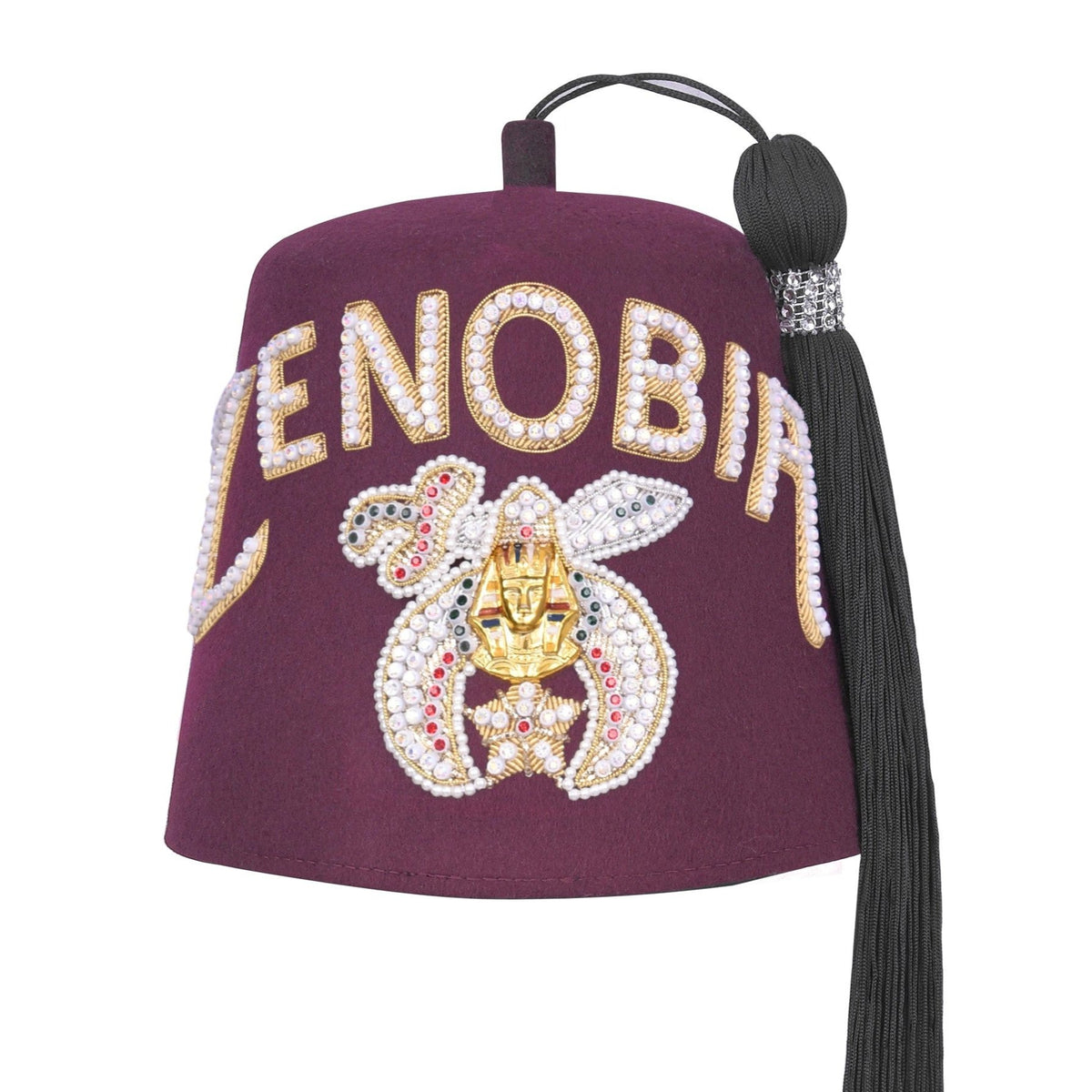Shriners Fez Hat - Burgundy Wool Rhinestones Letters One Row - Bricks Masons