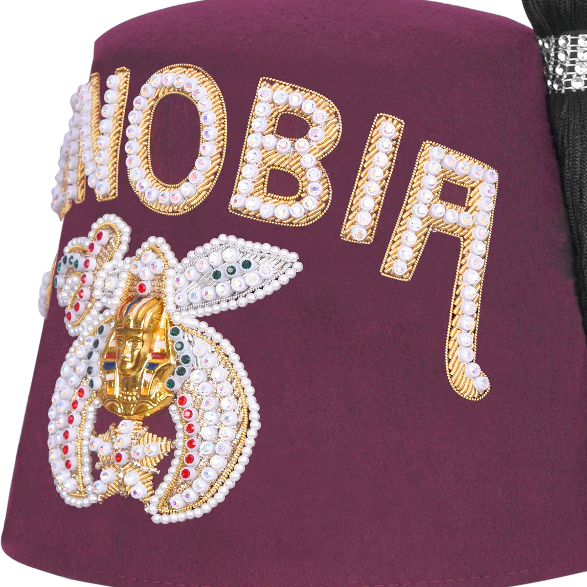 Shriners Fez Hat - Burgundy Wool Rhinestones Letters One Row - Bricks Masons