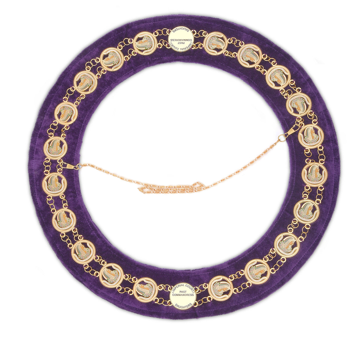 Past Commandress DOI Chain Collar - Multi-Color Gold Plated On Purple Velvet - Bricks Masons