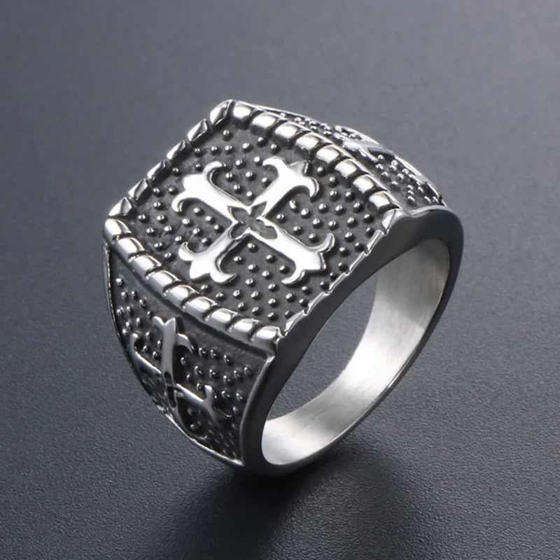 Knights Templar Ring - 16mm Titanium Stainless Steel - Bricks Masons
