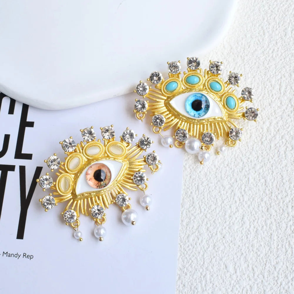 Eye Of Providence Earring - Multicolors Gemstone Eyes Shaped Dangle - Bricks Masons