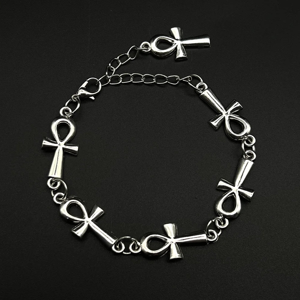 Ancient Egypt Bracelet Ankh Cross Charms Silver Plated Zinc Alloy