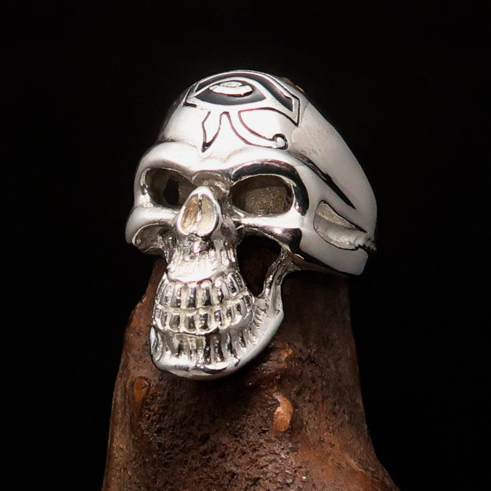 Ancient Egypt Keychain - Eye of Horus Skull Sterling Silver - Bricks Masons