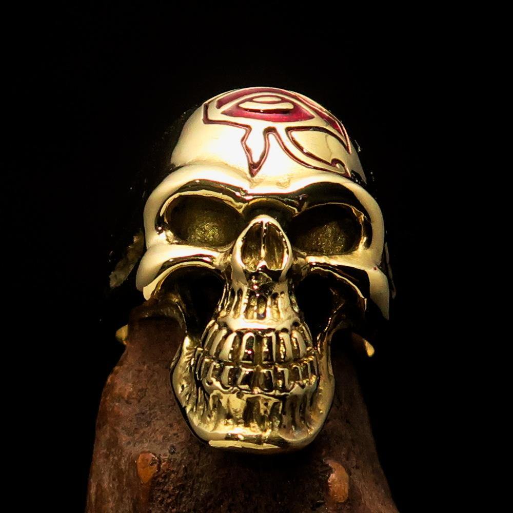 Ancient Egypt Keychain - Red Eye of Horus Skull Solid Brass - Bricks Masons