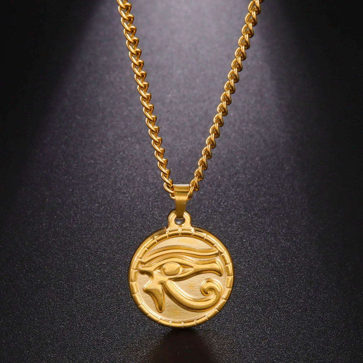 Ancient Egypt Ring - Eye Of Horus Stainless Steel Gold Color Thick Chain - Bricks Masons