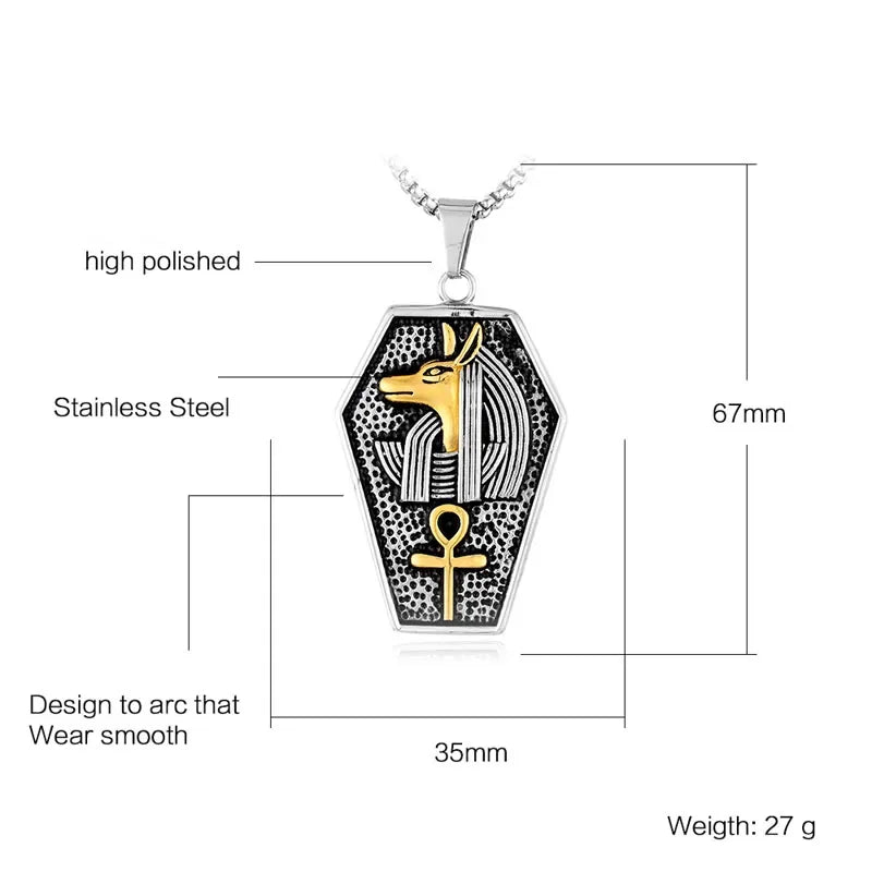 Stainless Steel Necklace Ankh Cross Wolfhead - Bricks Masons
