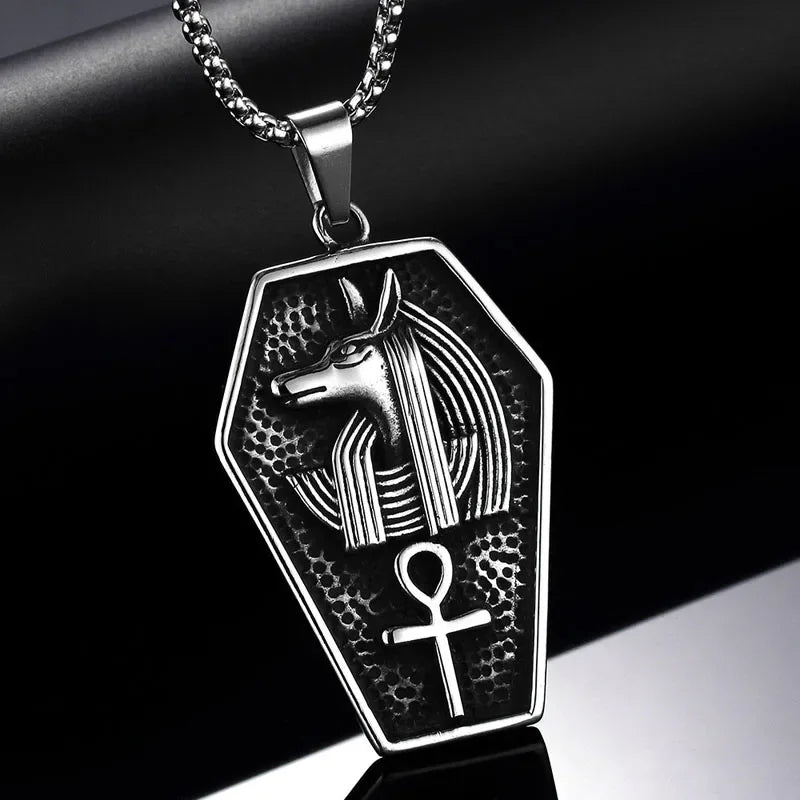 Stainless Steel Necklace Ankh Cross Wolfhead - Bricks Masons
