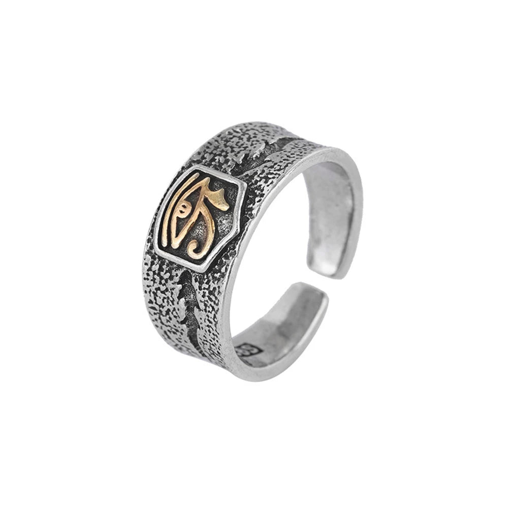 Vintage Ancient Egypt Mythology Eye of Horus Rings Men Thai Silver Adjustable Opening Finger Ring Punk Personality Jewelry Gift - Bricks Masons