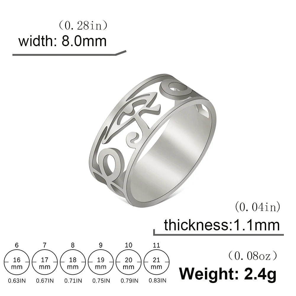 Ancient Egypt Ring - Eye of Horus Ankh Cross Stainless Steel - Bricks Masons
