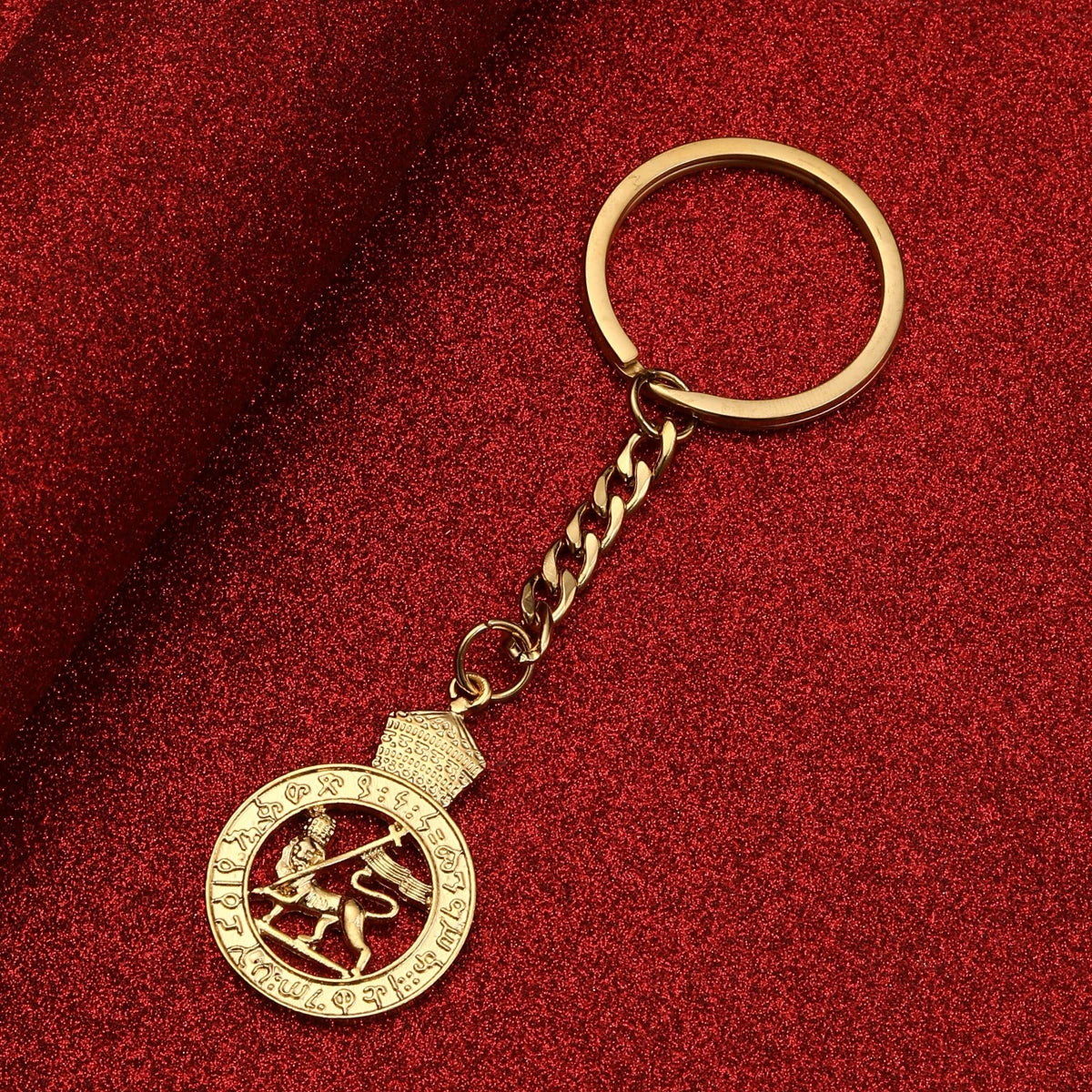 Ancient Israel Keychain - Gold Color the Lion of Judah J - Bricks Masons