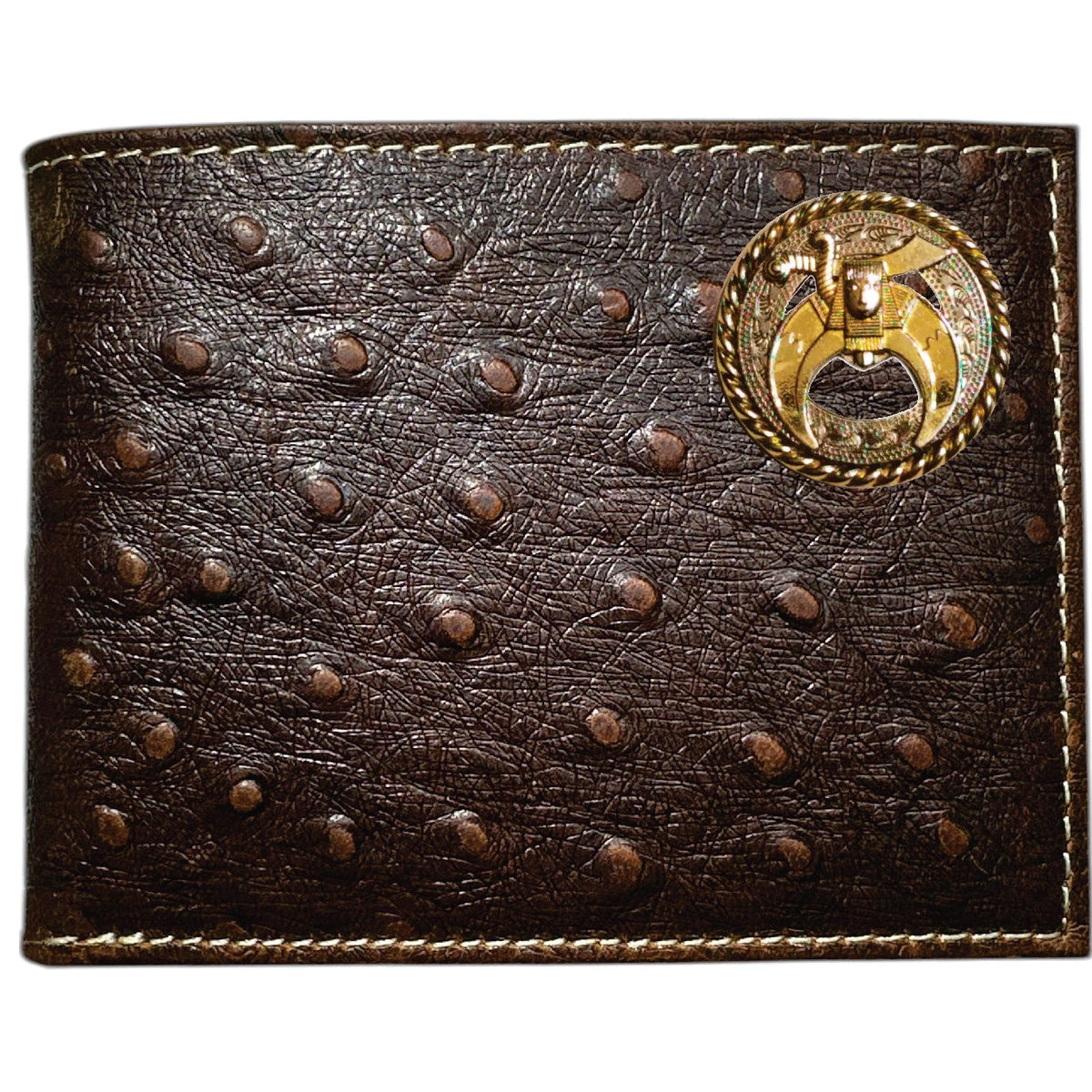 Shriners Wallet - Nocona Ostrich Print Leather Bifold - Bricks Masons