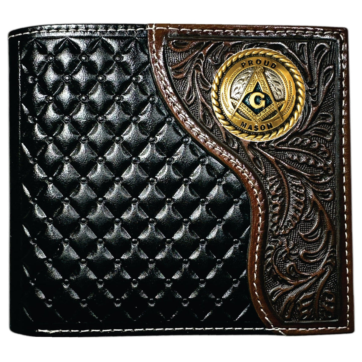Master Mason Blue Lodge Wallet - Proud Mason Nocona Black & Cherry Floral Bi-fold