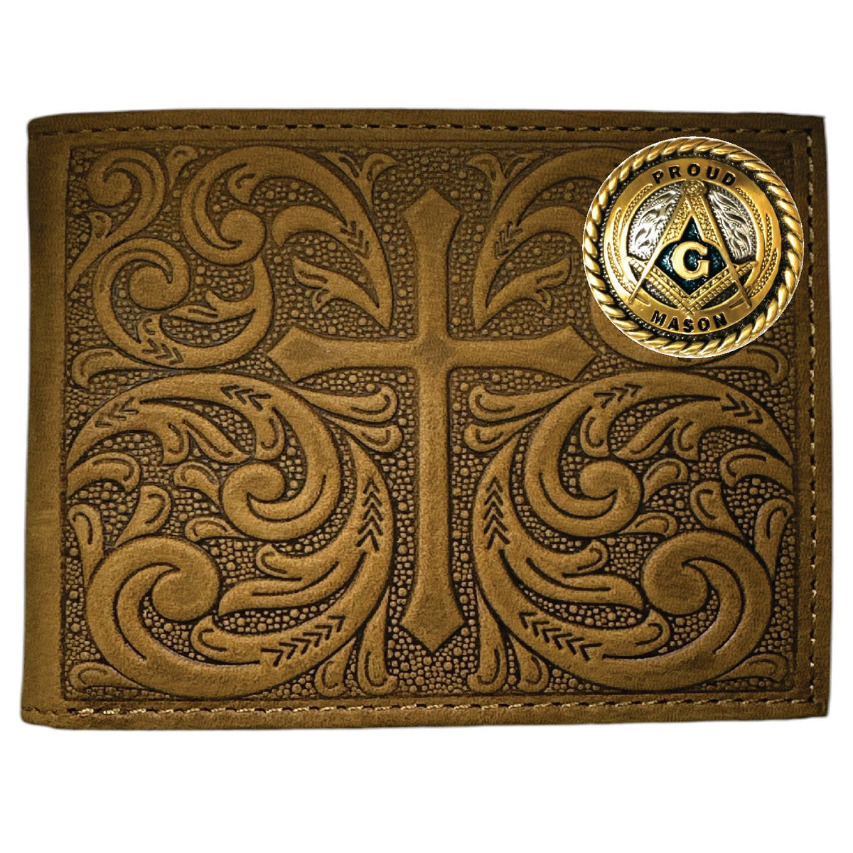 Master Mason Blue Lodge Wallet - Proud Mason With Soft Leather With Embossed Cross
