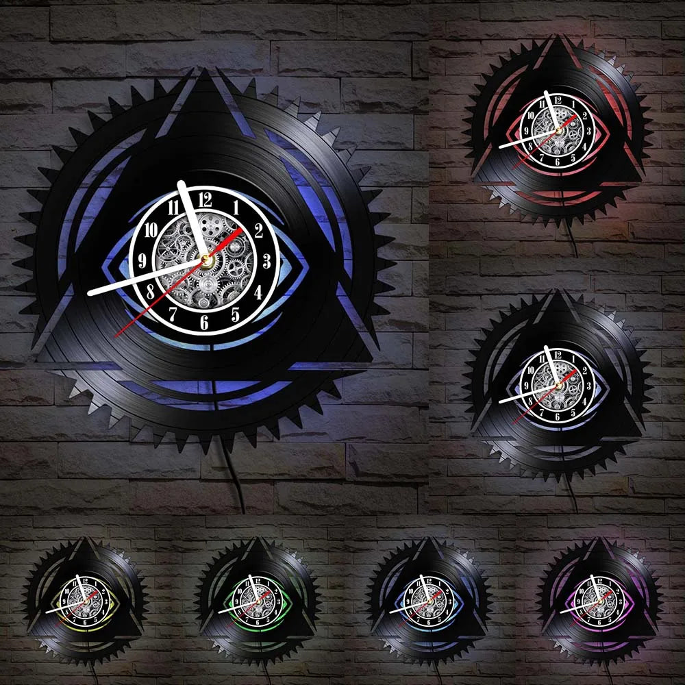 Eye Of Providence Wall Clock - Black Color With Led Light Option - Bricks Masons