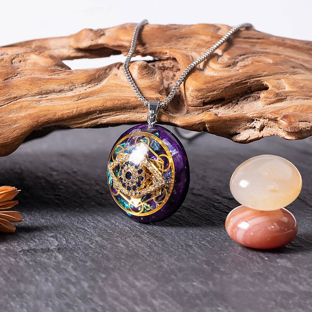 Necklace - Metatron'S Cube And Energy Stones - Bricks Masons