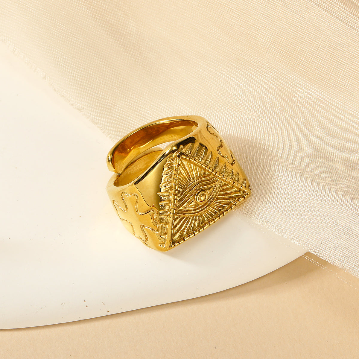 Eye Of Providence Ring - Full Gold Pyramid Titanium Steel - Bricks Masons