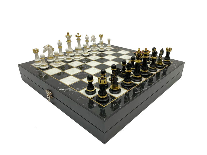 Grand Master Blue Lodge Chess Set - Black Marble Pattern