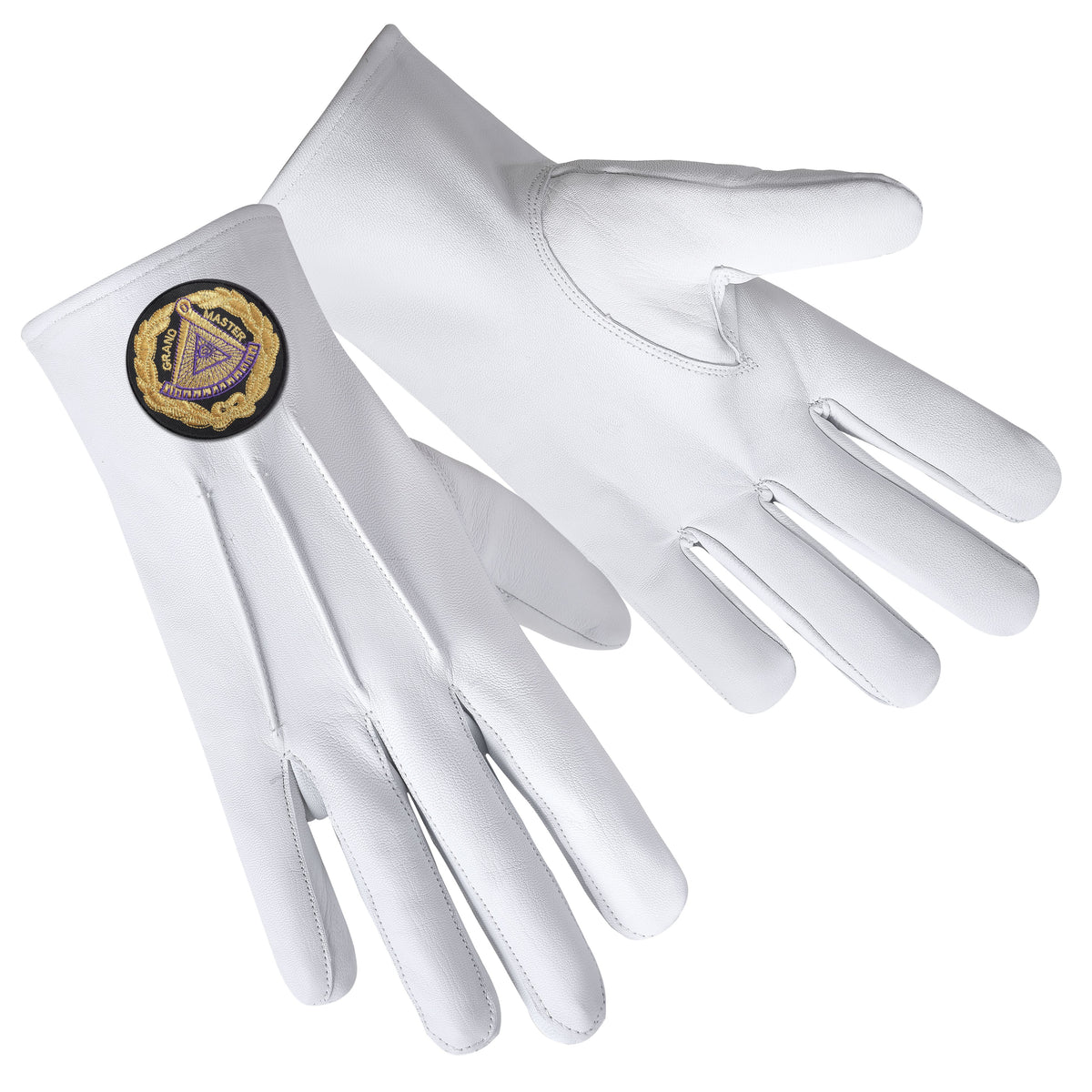 Grand Master Blue Lodge Glove - Leather With Black Patch - Bricks Masons