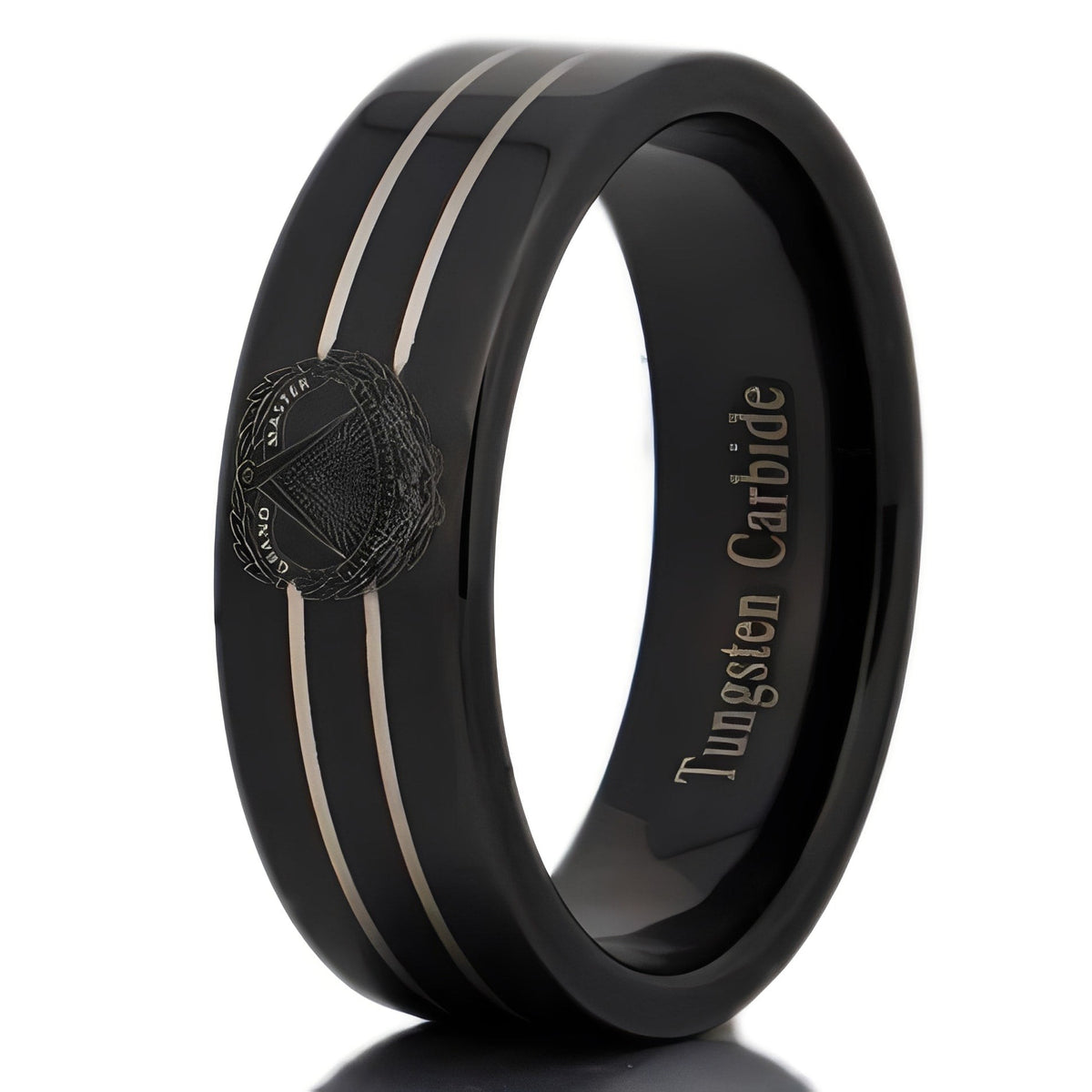 Grand Master Blue Lodge Ring - Black Tungsten Personalizable
