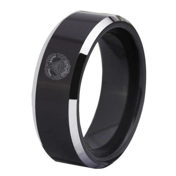 Grand Master Blue Lodge Ring - Black Tungsten Personalizable