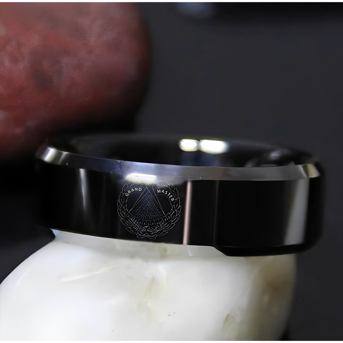 Grand Master Blue Lodge Ring - Black Tungsten Personalizable