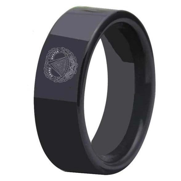 Grand Master Blue Lodge Ring - Black Tungsten Personalizable