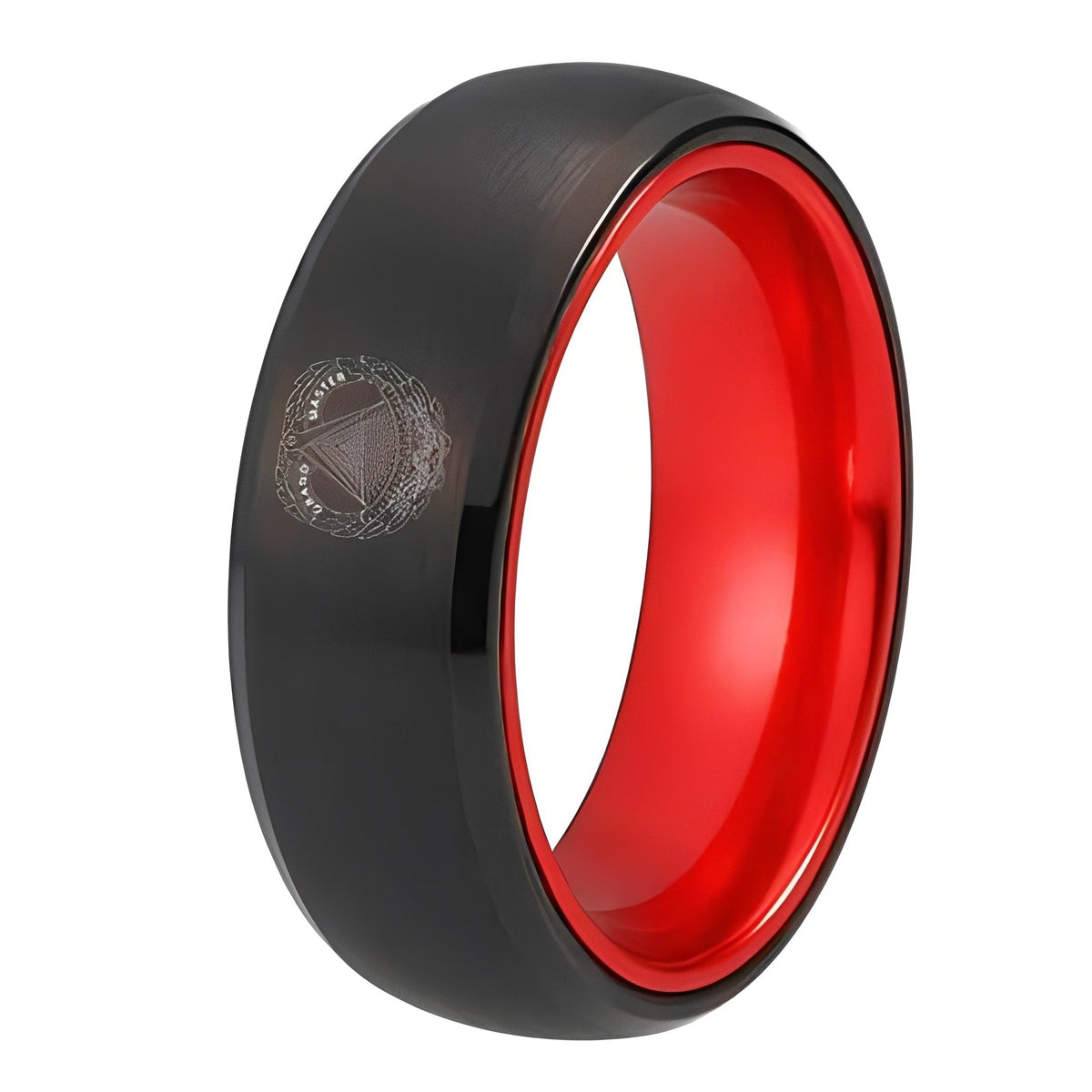 Grand Master Blue Lodge Ring - Black Tungsten With Red Aluminum Inlay Personalizable