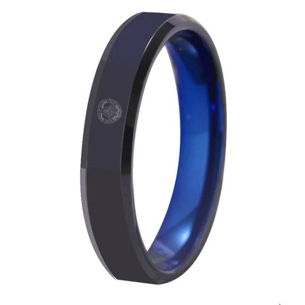 Grand Master Blue Lodge Ring - Black With Blue Tungsten Personalizable