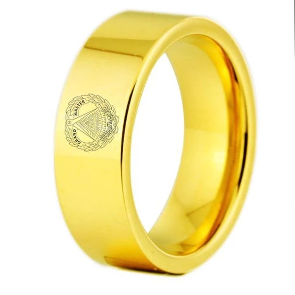 Grand Master Blue Lodge Ring - Gold Color Pipe Cut Tungsten Personalizable