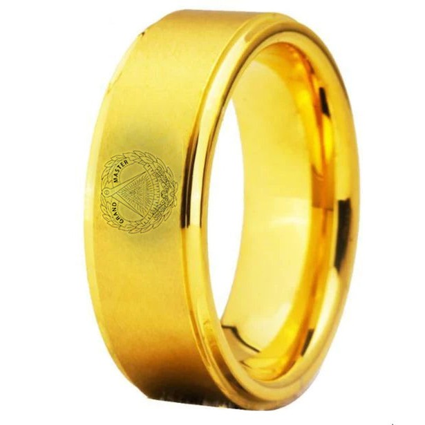 Grand Master Blue Lodge Ring - Gold Tungsten Personalizable