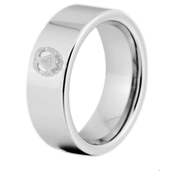 Grand Master Blue Lodge Ring - Silver Color Pipe Cut Tungsten Personalizable