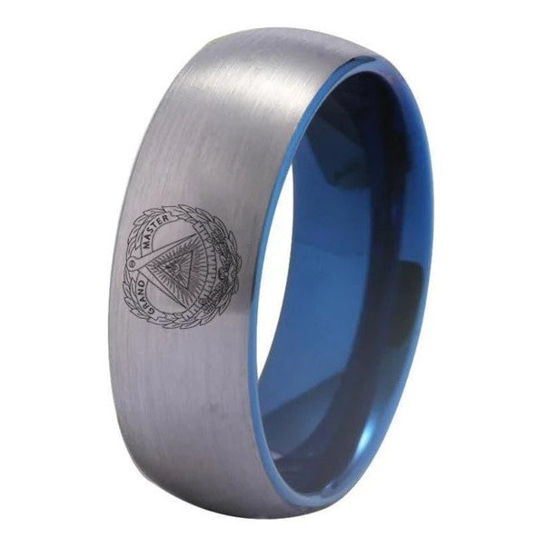 Grand Master Blue Lodge Ring - Silver With Blue Tungsten Personalizable