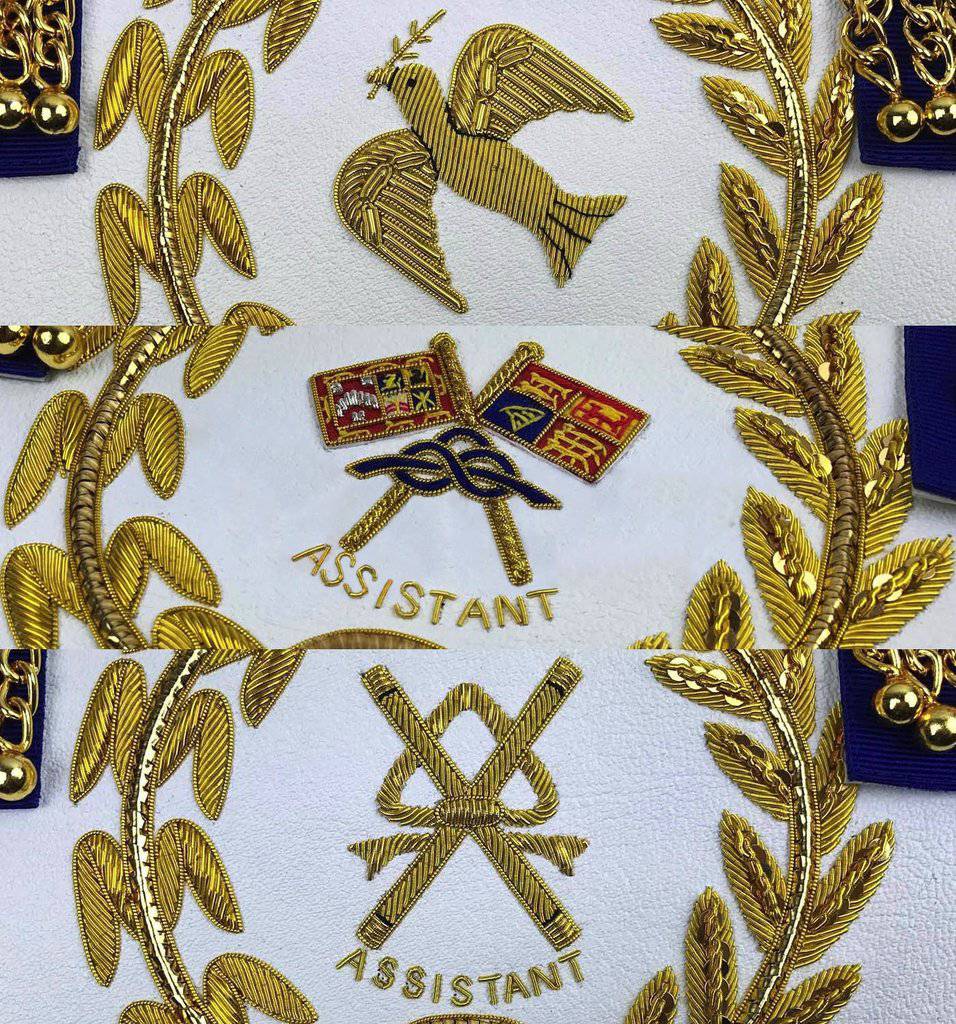 Grand Officers English Regulation Apron - Royal Blue Hand Embroidery - Bricks Masons
