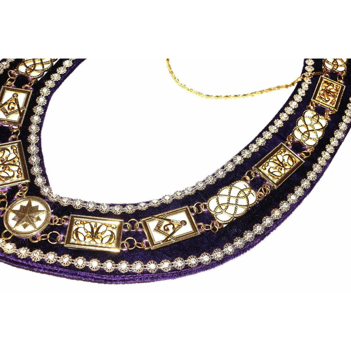 Grand Officers Blue Lodge Chain Collar - Gold Plated with Purple Velvet