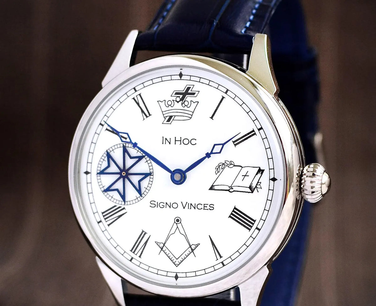 Master Mason Blue Lodge Wristwatch - Rotating Maltese Cross - Bricks Masons