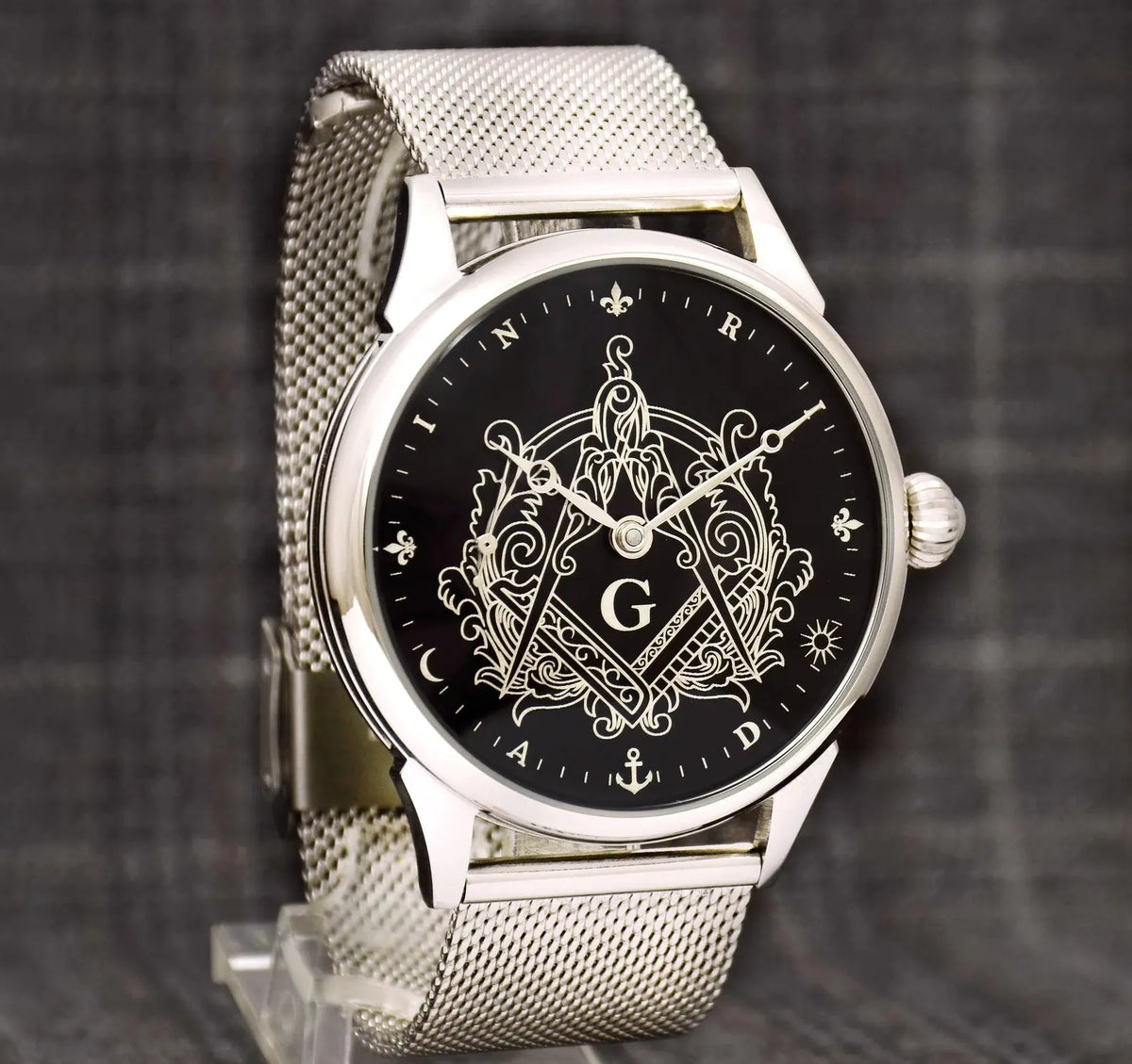 Master Mason Blue Lodge Wristwatch - Hidden Symbols Bracelet - Bricks Masons