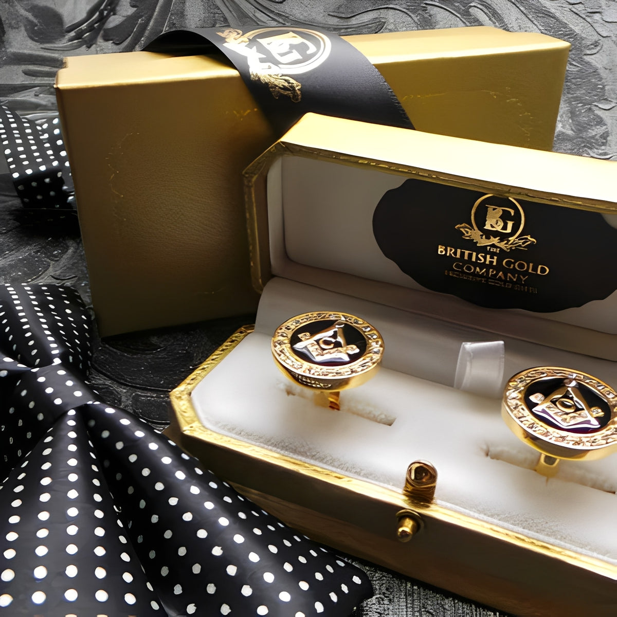 Master Mason Blue Lodge Cufflinks - Gold Crystal Luxury Gift Set - Bricks Masons