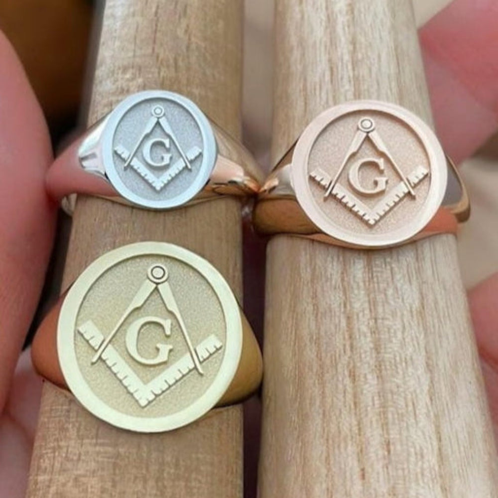 Master Mason Blue Lodge Ring - 10K to 18K Gold Plated 925 Sterling Silver Square & Compass G - Bricks Masons